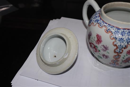 An 18th century Chinese export famille rose teapot and cover and a similar coffee cup Teapot 14cm high